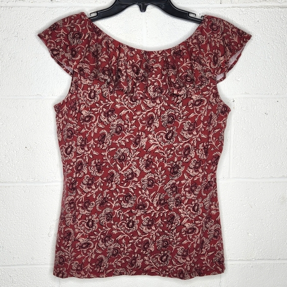 Chaps Patterned Ruffle-Neck Top - Picture 4 of 4